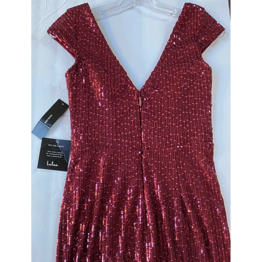 LULUS Catching Compliments Burgundy Sequin Maxi Dress Holiday Glam XS -NWT - Picture 14 of 16